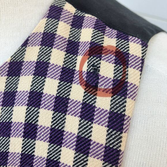 Anna Sui Shift Dress Sm Wool Purple Black Checkered Sleeveless Preppy Academia - Picture 12 of 16